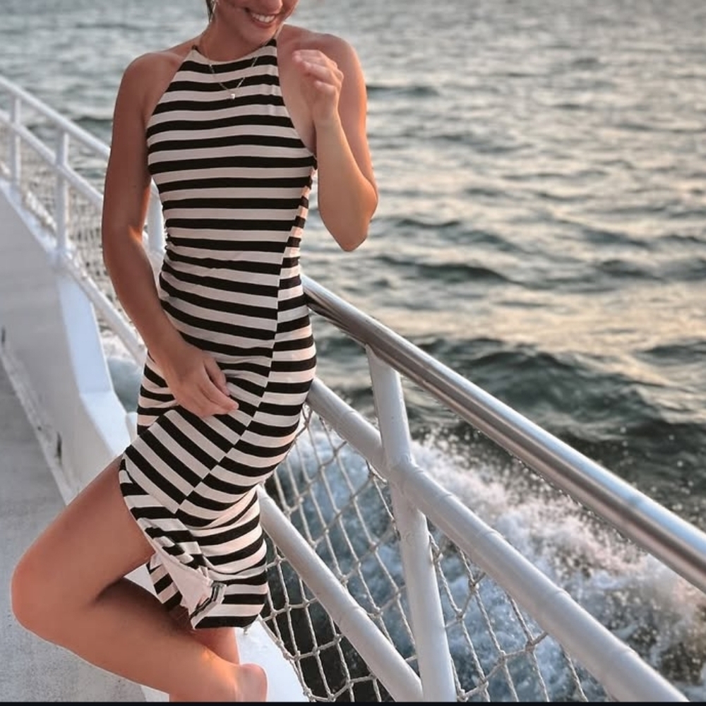 Rachel Parcell Black and White Striped Midi Dress